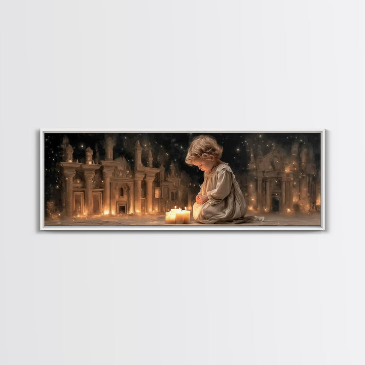 Childhood Devotion, Framed Canvas Print, Christian Art Canvas, Panoramic Wall Art, Christmas Art, Christian Art Gift, Modern Christian Art