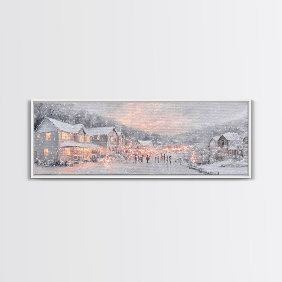Winter Bethlehem Glow – Framed Canvas Print – Christian Wall Art – Christmas Art Prints – Christian Christmas Art – Panoramic Wall Art – Ch