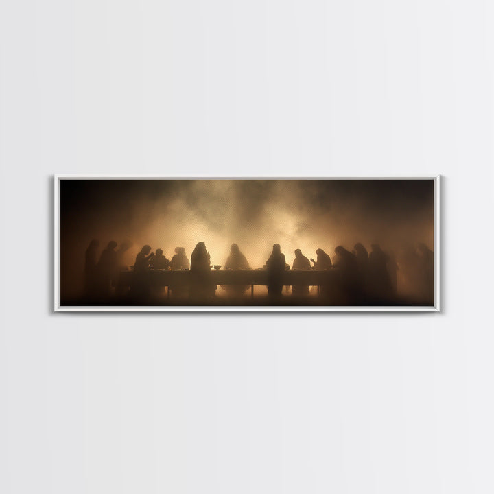 Sacred Supper Haze | Framed Canvas Print | Christian Art Canvas | Jesus Painting | Moody Christian Art | Panoramic Art | Christian Wall Art