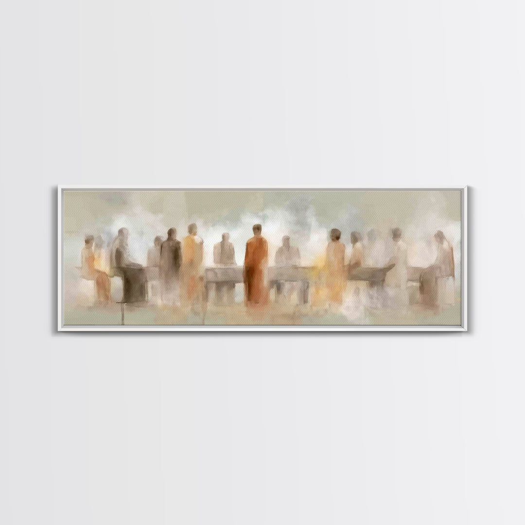 Quiet Disciples Dawn | Framed Canvas Print | Christian Art Painting | Minimalist Christian Art | Panoramic Wall Art | Jesus Canvas Art | Su
