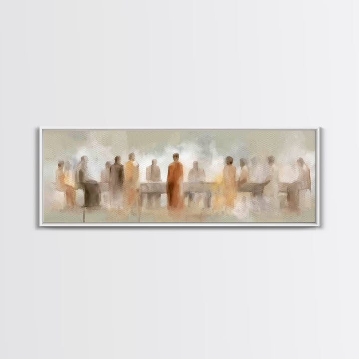 Quiet Disciples Dawn | Framed Canvas Print | Christian Art Painting | Minimalist Christian Art | Panoramic Wall Art | Jesus Canvas Art | Su