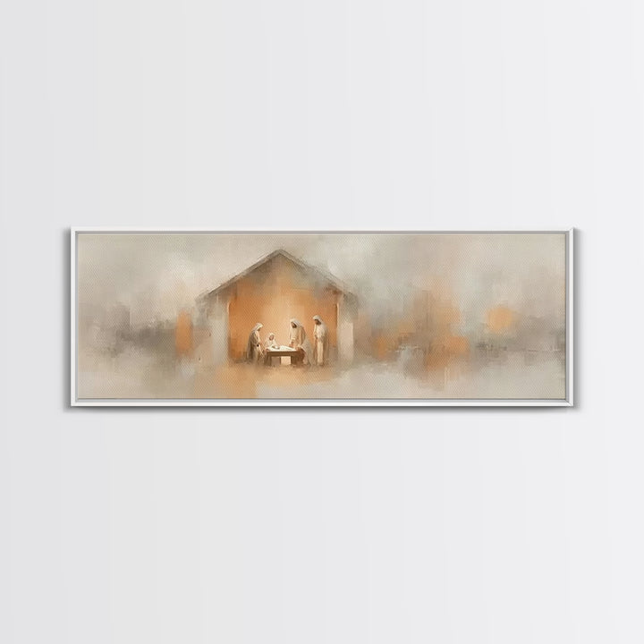 Nativity Glow, Framed Canvas Print, Panoramic Art, Christian Wall Art, Christian Art Canvas, Jesus Painting, Christmas Art