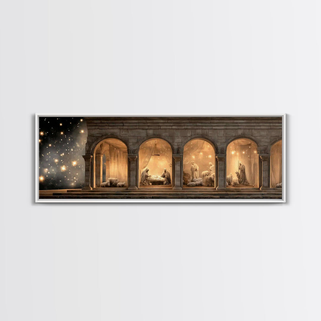 Bethlehem Archway Light - Framed Canvas Print - Panoramic Frame - Christian Art Canvas - Christian Wall Art - Jesus Painting