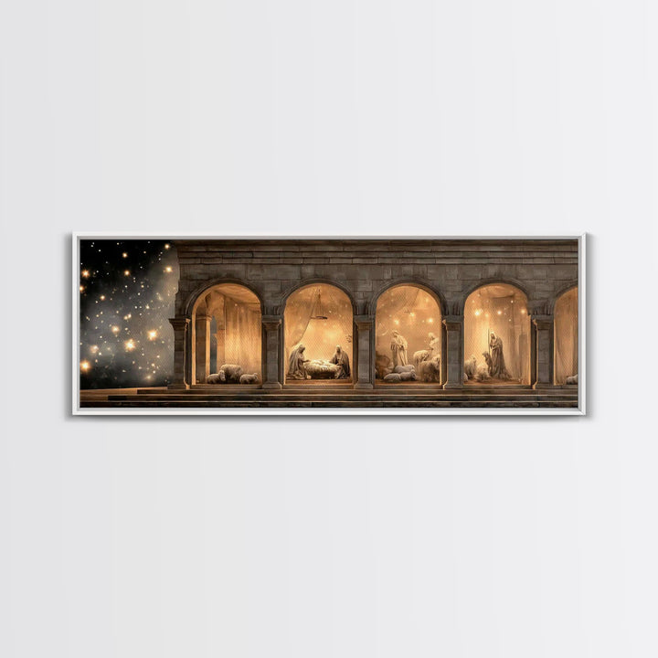 Bethlehem Archway Light - Framed Canvas Print - Panoramic Frame - Christian Art Canvas - Christian Wall Art - Jesus Painting