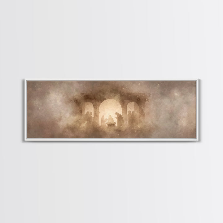 Shepherds In Stillness | Framed Canvas Print | Panoramic Art | Christian Art Canvas | Christian Wall Art | Jesus Painting | Christmas Art