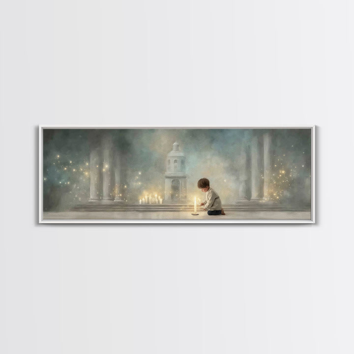 Faithful Candlelight – Framed Canvas Print – Christian Art Canvas – Panoramic Wall Art – Christmas Art – Christian Gift – Modern Christian