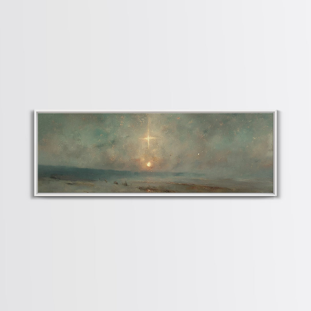 Heavenly Night Light, Framed Canvas Print, Christian Art Canvas, Panoramic Wall Art, Christian Christmas Art, Christian Wall Art, Jesus Pai