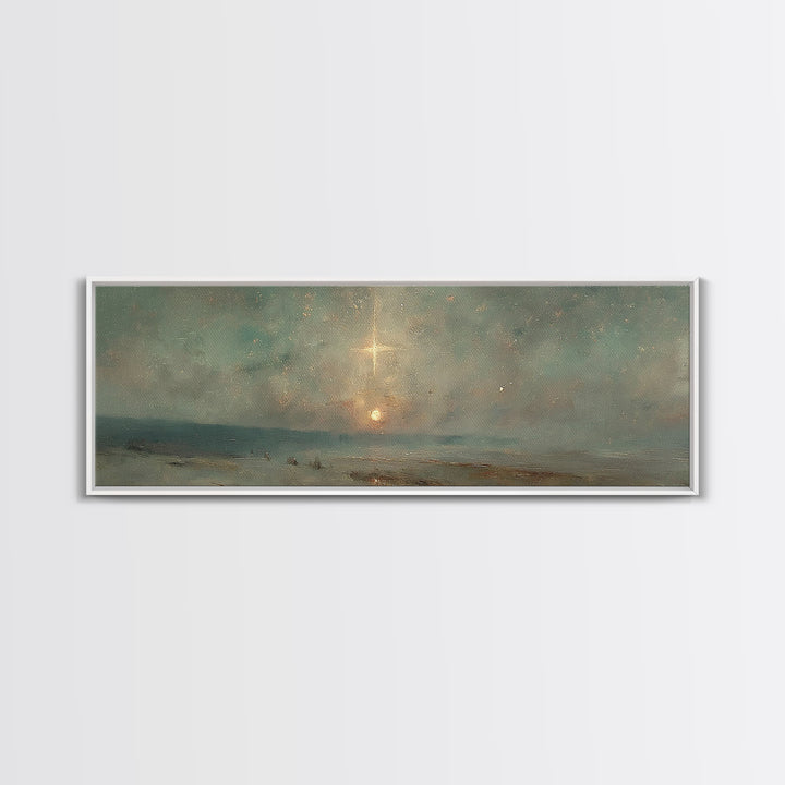 Heavenly Night Light, Framed Canvas Print, Christian Art Canvas, Panoramic Wall Art, Christian Christmas Art, Christian Wall Art, Jesus Pai