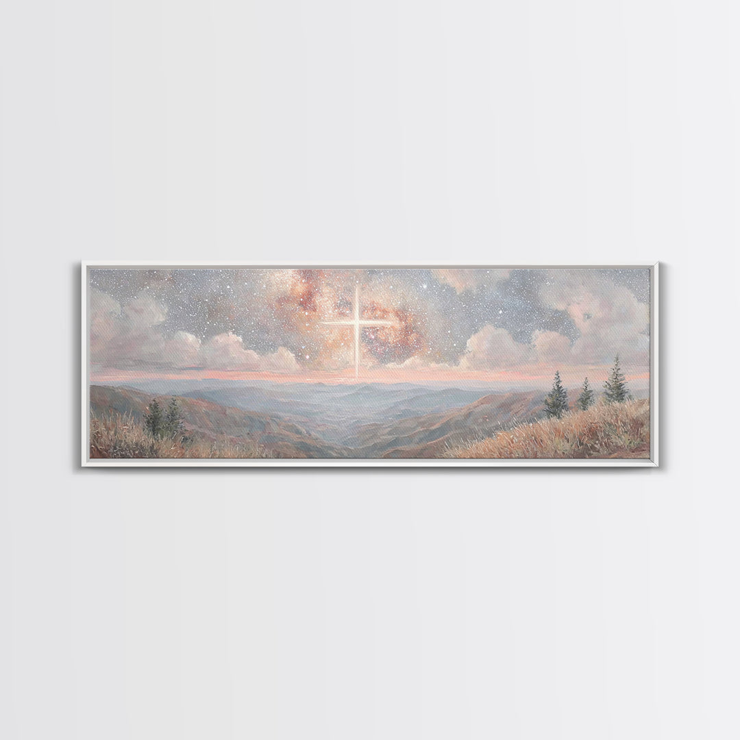 Glory In The Heights – Framed Canvas Print – Panoramic Wall Art – Christian Art Canvas – Christian Christmas Art – Jesus Painting – Christi