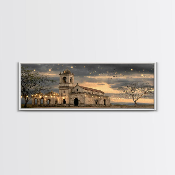 Sunlit Sanctuary, Framed Canvas Print, Christian Wall Art, Panoramic Art, Christian Art Canvas, Christian Christmas Art, Jesus Painting