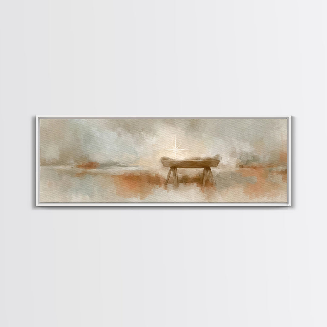 Manger Light Grace, Framed Canvas Print, Christian Art Canvas, Panoramic Print, Christian Wall Art, Christmas Art, Christian Christmas Art