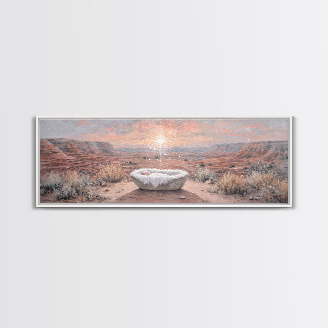 Holy Desert Dawn – Framed Canvas Print – Panoramic Wall Art – Christian Art Canvas – Jesus Christmas Art – Christmas Art – Christian Art
