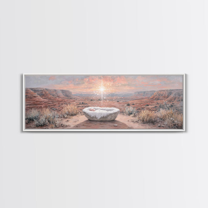 Holy Desert Dawn – Framed Canvas Print – Panoramic Wall Art – Christian Art Canvas – Jesus Christmas Art – Christmas Art – Christian Art