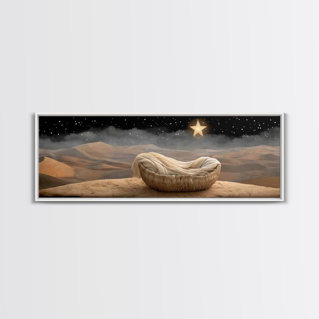 Cradle Of Peace, Framed Canvas Print, Panoramic Art, Christian Wall Art, Christian Art Canvas, Jesus Painting, Christian Christmas Art