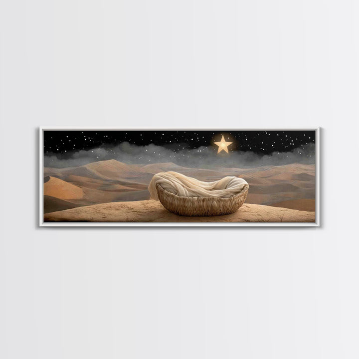 Cradle Of Peace, Framed Canvas Print, Panoramic Art, Christian Wall Art, Christian Art Canvas, Jesus Painting, Christian Christmas Art