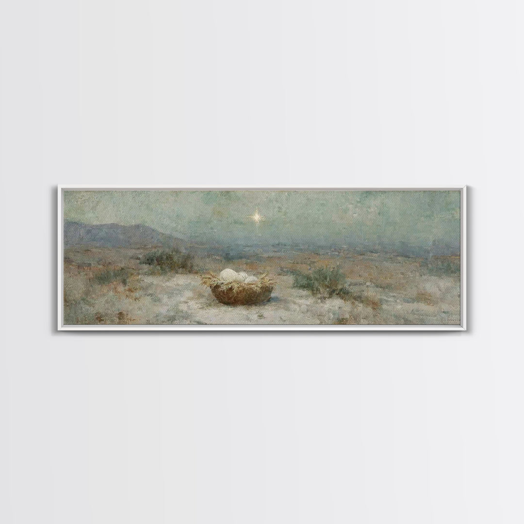 Silent Hope Nest | Framed Canvas Print | Christian Christmas Art | Panoramic Print | Christian Art Canvas | Christian Wall Art | Christmas