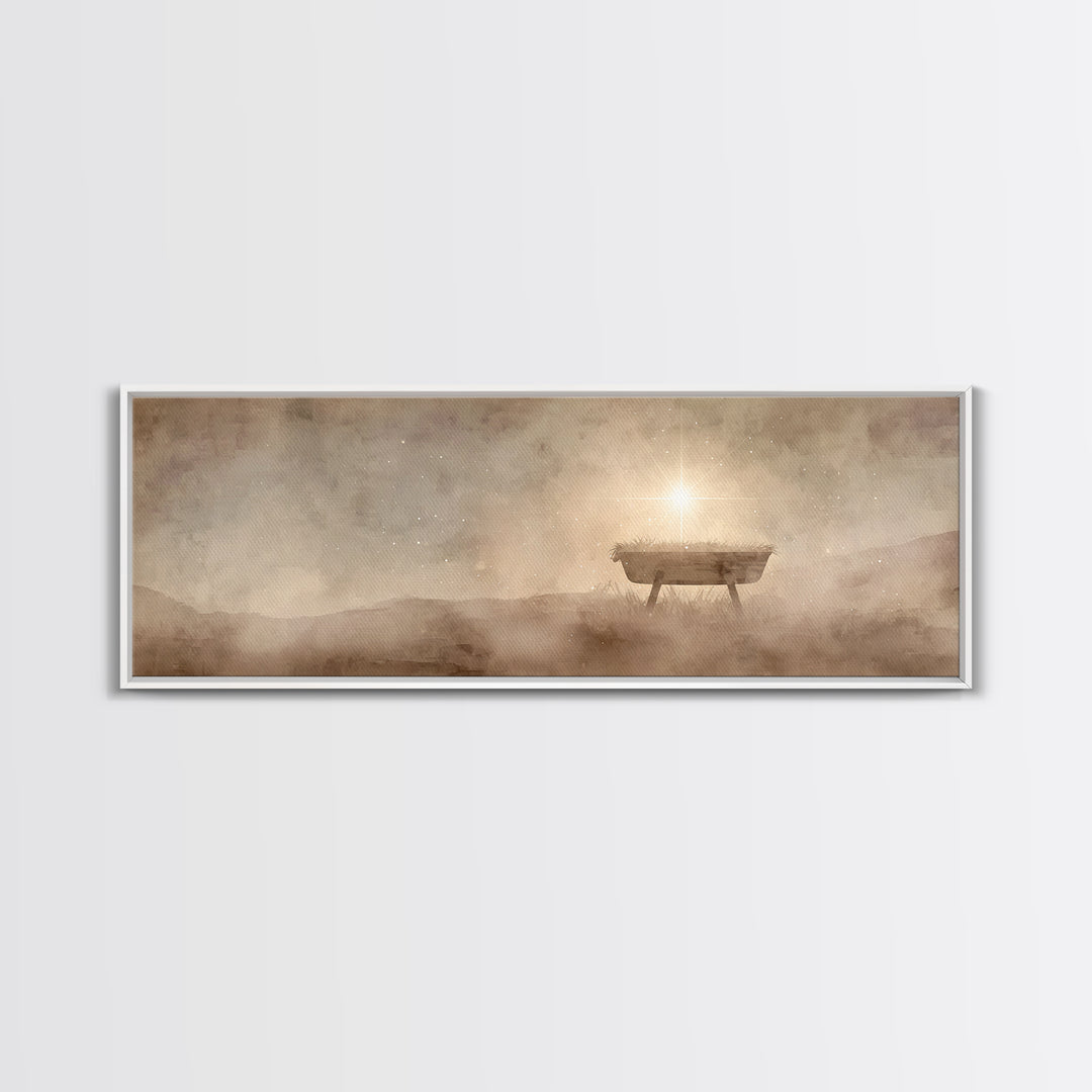 Manger Of Glory – Framed Canvas Print – Panoramic Painting – Christmas Art – Christian Wall Art – Christian Art Canvas – Jesus Christmas Ar