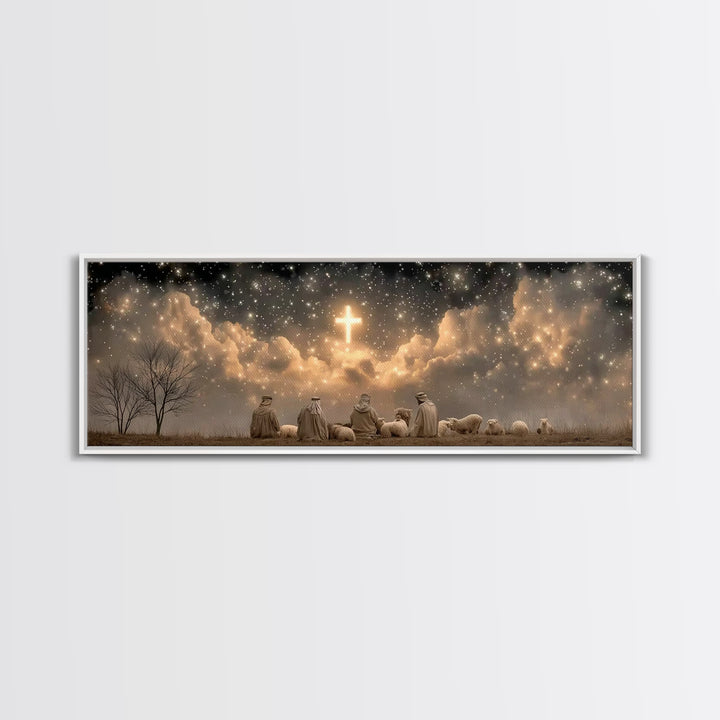 Night Of Promise, Framed Canvas Print, Christian Art Canvas, Panoramic Wall Art, Christmas Art, Christian Wall Art, Christian Christmas