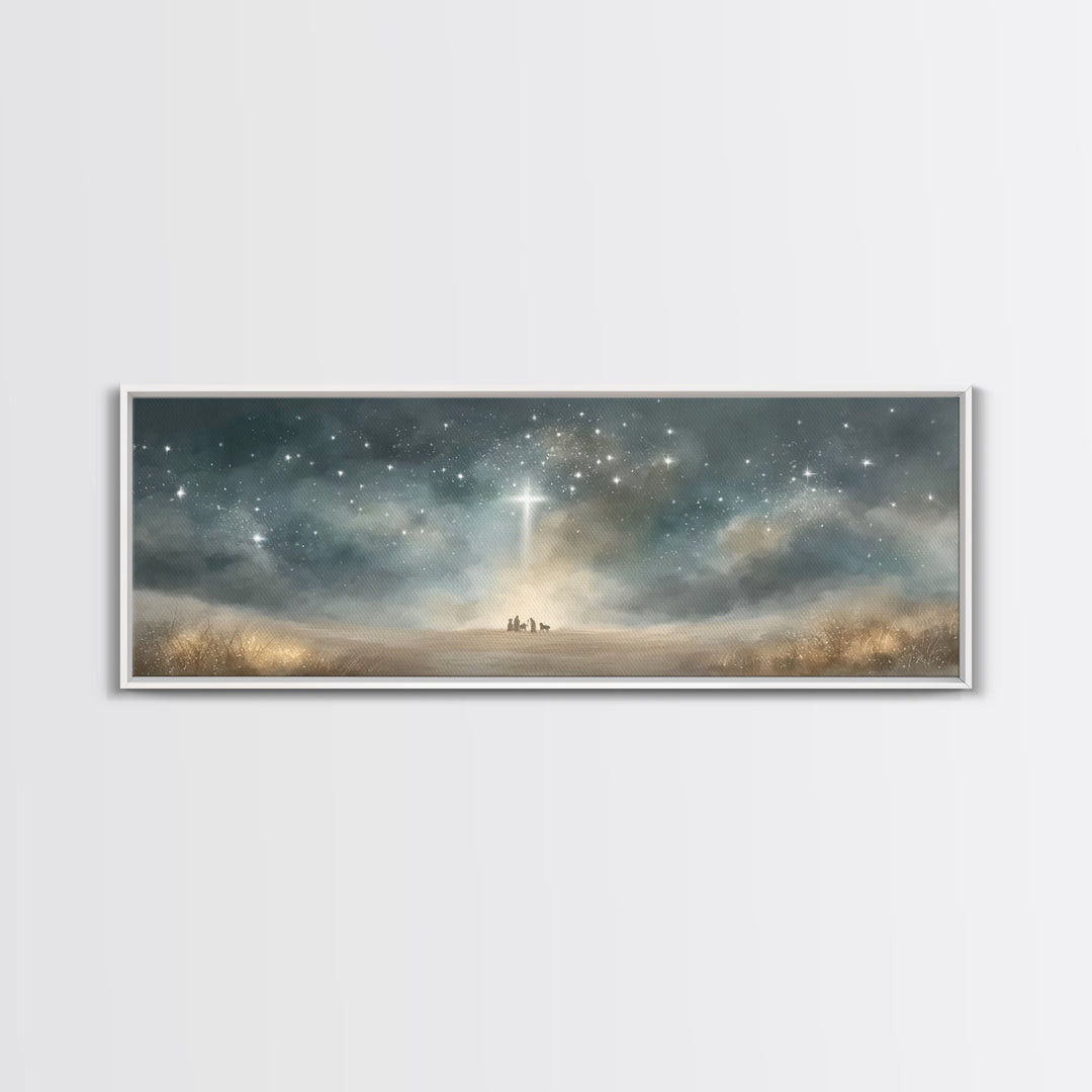Heavenly Watchers | Framed Canvas Print | Panoramic Painting | Christian Wall Art | Christmas Art | Christian Art Canvas | Jesus Christmas