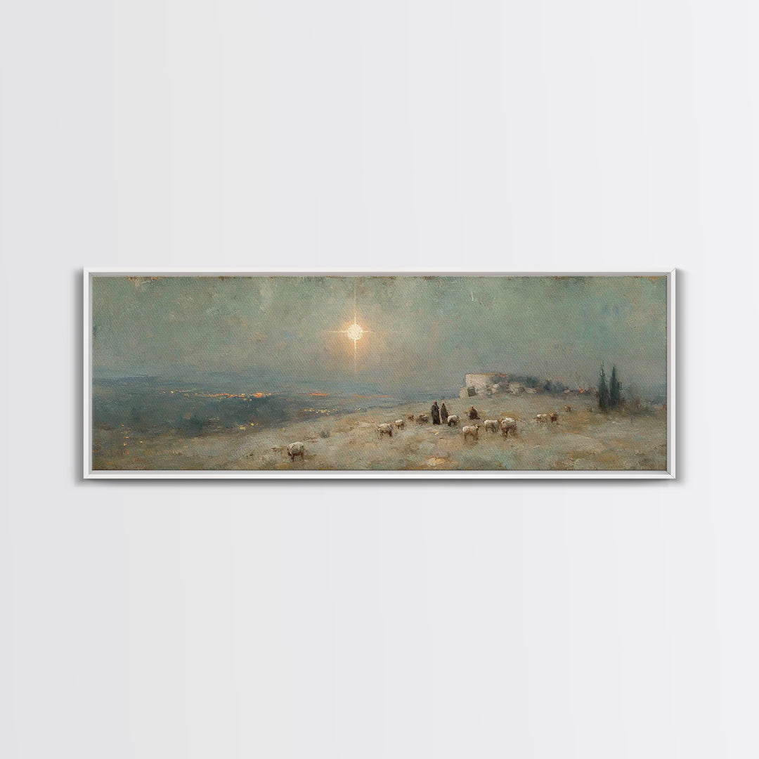 Glory In The Fields – Framed Canvas Print – Panoramic Print – Christian Art Canvas – Christmas Art – Christian Wall Art – Christian Christm