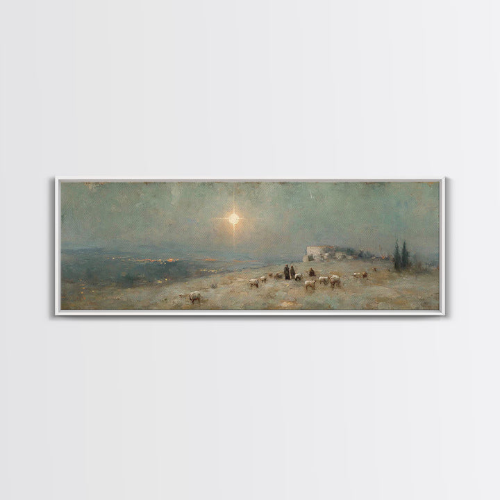 Glory In The Fields – Framed Canvas Print – Panoramic Print – Christian Art Canvas – Christmas Art – Christian Wall Art – Christian Christm