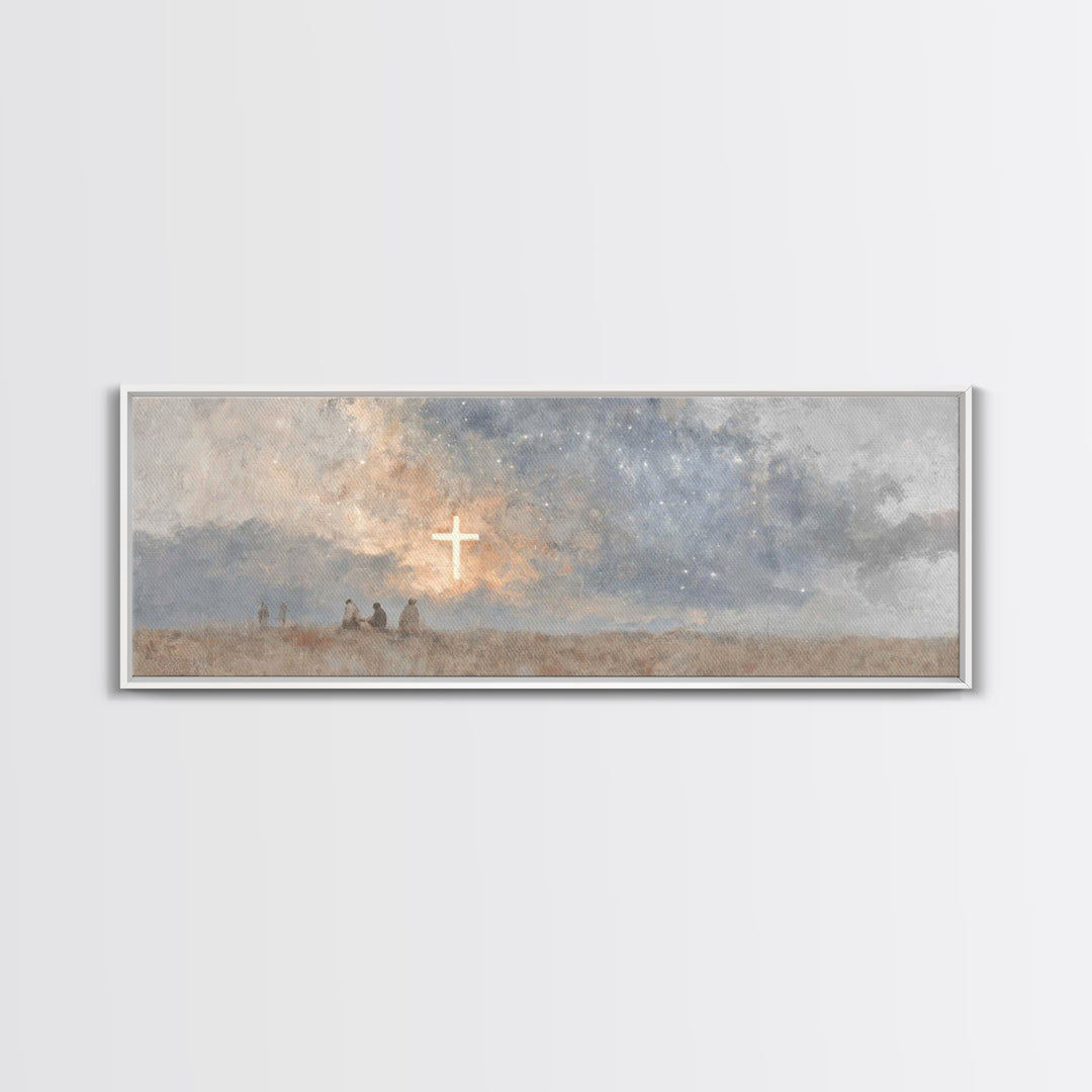 Cross Of Wonder, Framed Canvas Print, Christian Wall Art, Panoramic Frame, Christian Art Canvas, Christmas Art, Jesus Painting