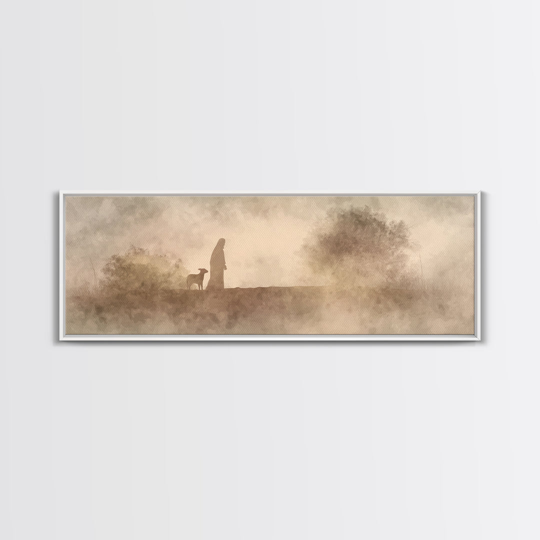 Shepherds In Light – Framed Canvas Print – Panoramic Wall Art – Christian Art Canvas – Christian Christmas Art – Jesus Painting – Christmas
