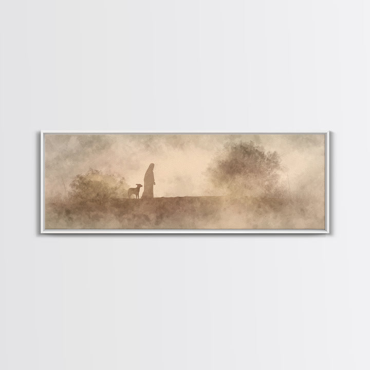 Shepherds In Light – Framed Canvas Print – Panoramic Wall Art – Christian Art Canvas – Christian Christmas Art – Jesus Painting – Christmas