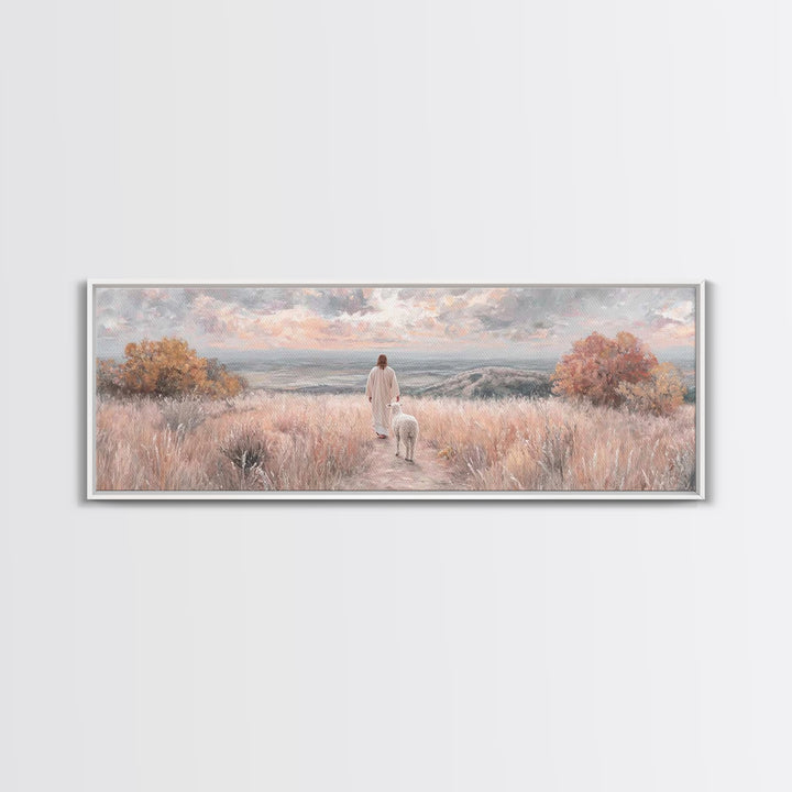 Shepherd’s Companion, Framed Canvas Print, Panoramic Painting, Christian Art Canvas, Christian Wall Art, Jesus Painting, Christian Decor