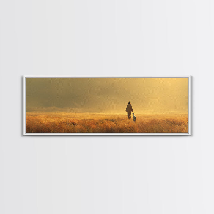 Pasture Of Peace | Framed Canvas Print | Christian Wall Art | Christian Art Canvas | Panoramic Art | Jesus Painting | Christian Decor