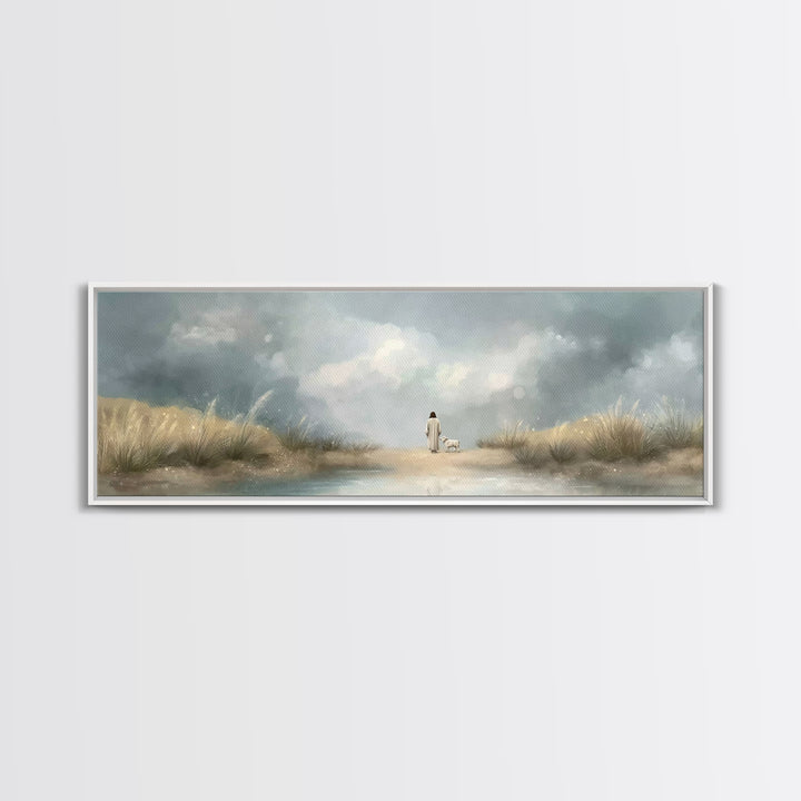 Gentle Shepherd Path – Framed Canvas Print – Christian Wall Art – Jesus Painting – Panoramic Art – Christian Art Canvas – Christian Christm