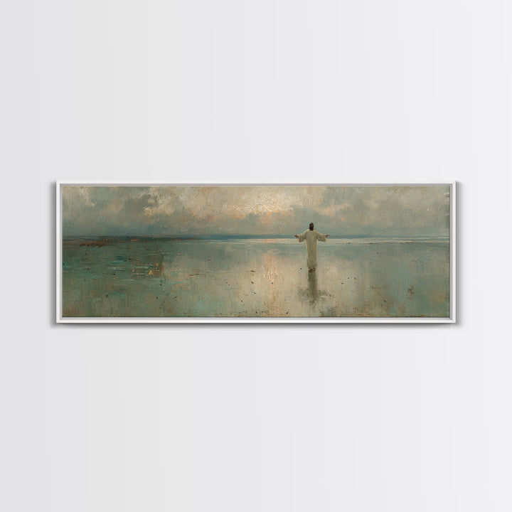 Still Waters Glory, Framed Canvas Print, Christian Art Canvas, Panoramic Art, Jesus Painting, Christian Wall Art, Christmas Art