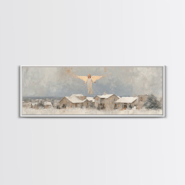 Winter Angel Rise – Framed Canvas Print – Christian Wall Art – Panoramic Art – Christian Art Print – Christmas Art – Modern Christian Art