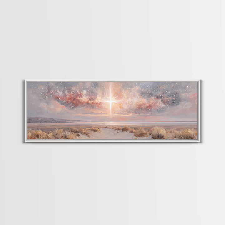 Desert Grace Light, Framed Canvas Print, Christian Art Canvas, Christian Wall Art, Panoramic Wall Art, Christmas Art, Christian Decor