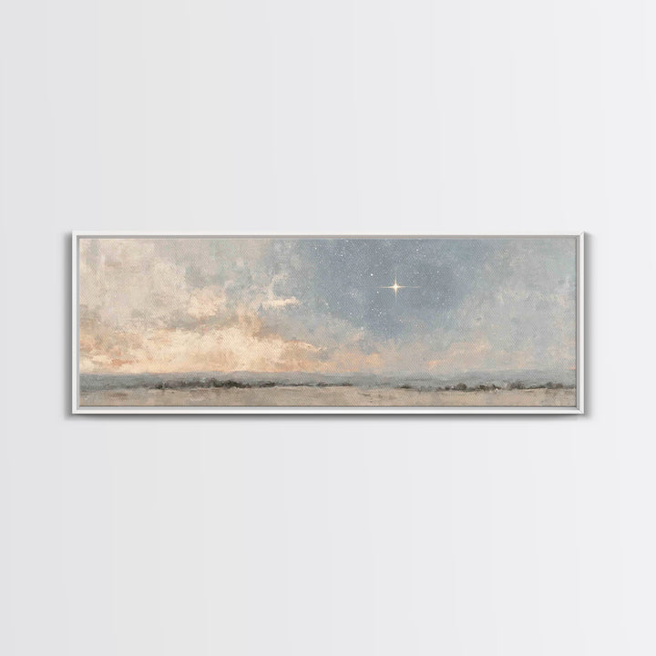 Silent Star Path, Framed Canvas Print, Christian Art, Panoramic Painting, Christmas Art Prints, Christian Wall Art, Christian Art Canvas