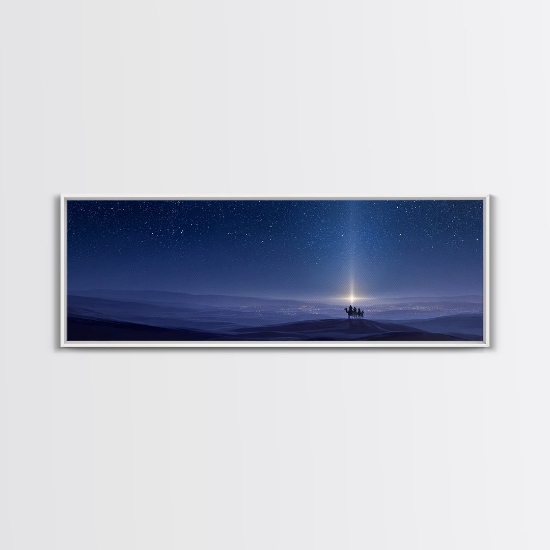 The Guiding Star, Framed Canvas Print, Christian Wall Art, Panoramic Art, Christian Art Canvas, Christmas Art, Jesus Painting, Bible Art