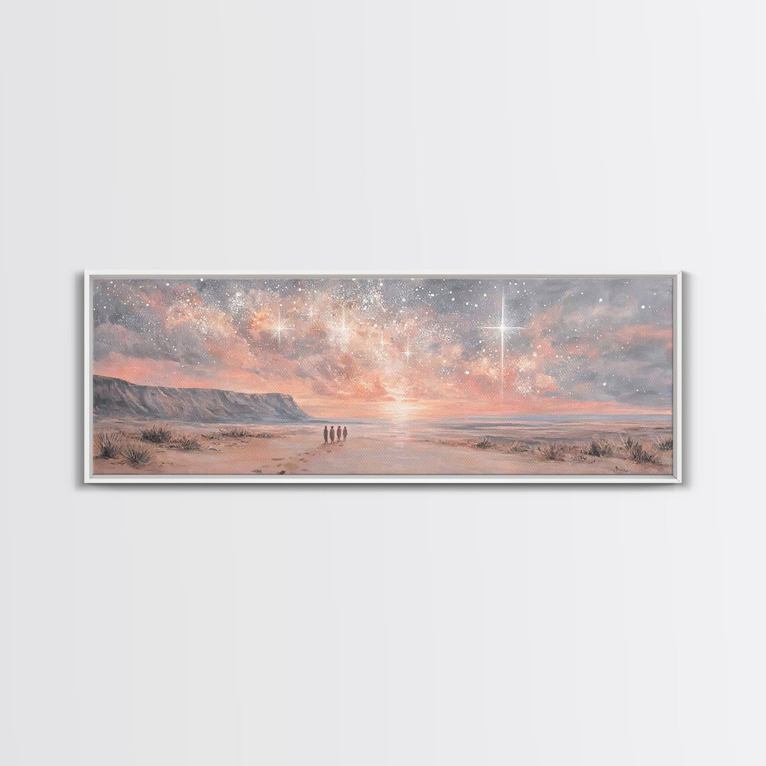 Holy Night Wonder, Framed Canvas Print, Christian Wall Art, Panoramic Art, Christian Art Canvas, Christmas Art, Jesus Painting, Christian D