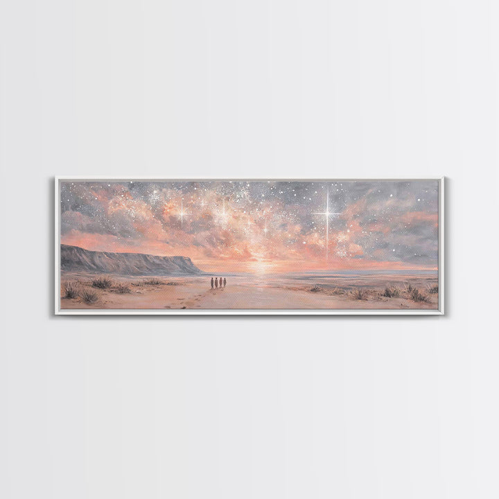 Holy Night Wonder, Framed Canvas Print, Christian Wall Art, Panoramic Art, Christian Art Canvas, Christmas Art, Jesus Painting, Christian D