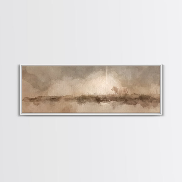 Lamb of Peace, Framed Canvas Print, Christian Art Canvas, Panoramic Wall Art, Christian Wall Art, Christmas Art, Jesus Painting, Christian