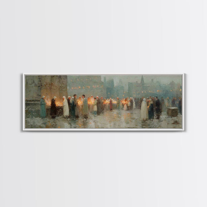 Candlelight Gathering Hope | Framed Canvas Print | Christian Wall Art | Panoramic Frame | Christian Art Canvas | Christmas Art | Faith Art