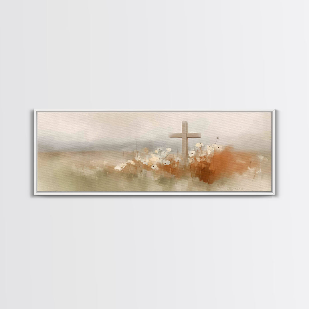 Soft Horizon Cross | Framed Canvas Print | Panoramic Art | Christian Christmas Art | Christian Wall Art | Christian Gift Ideas | Modern Chr
