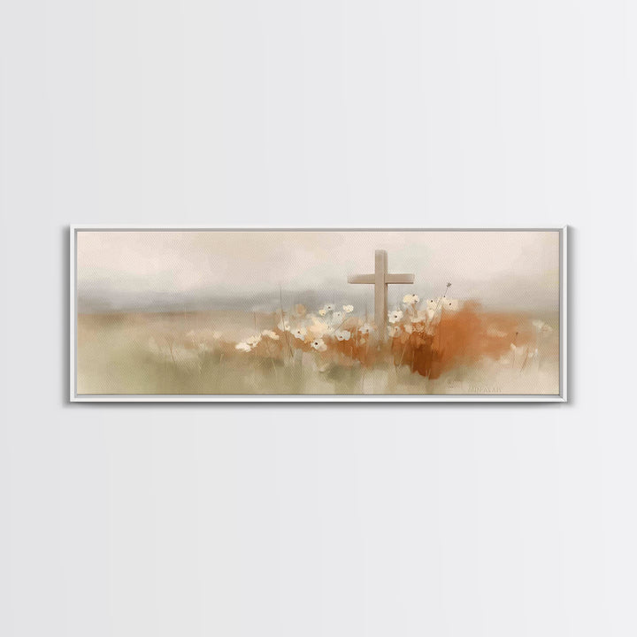 Soft Horizon Cross | Framed Canvas Print | Panoramic Art | Christian Christmas Art | Christian Wall Art | Christian Gift Ideas | Modern Chr