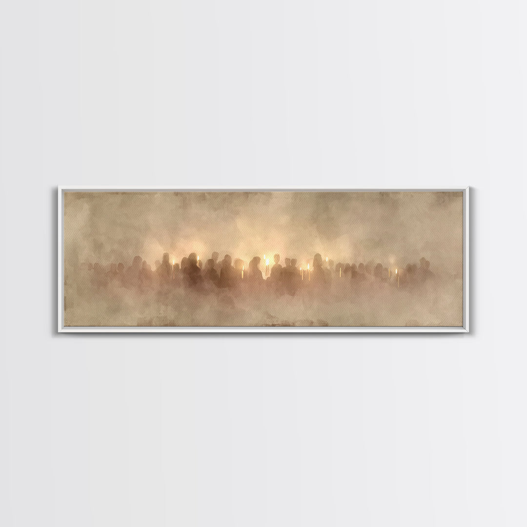 Soft Vigil Serenity - Framed Canvas Print - Christian Wall Art - Panoramic Art - Christian Christmas Art - Christian Art Canvas - Devotiona