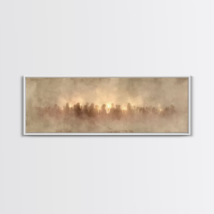 Soft Vigil Serenity - Framed Canvas Print - Christian Wall Art - Panoramic Art - Christian Christmas Art - Christian Art Canvas - Devotiona