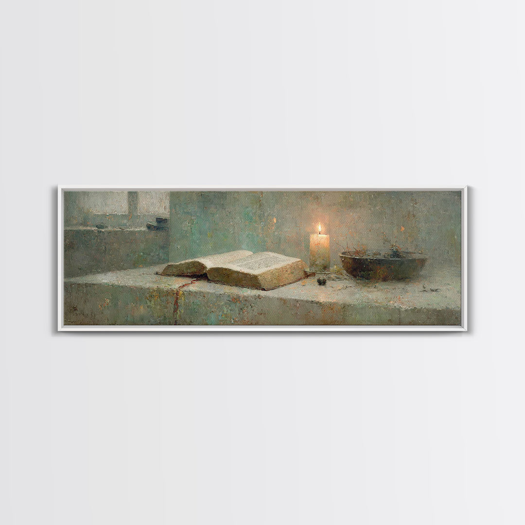 Sacred Study – Framed Canvas Print – Panoramic Painting – Christian Art Canvas – Christian Art Work – Christian Gift – Moody Christian Art