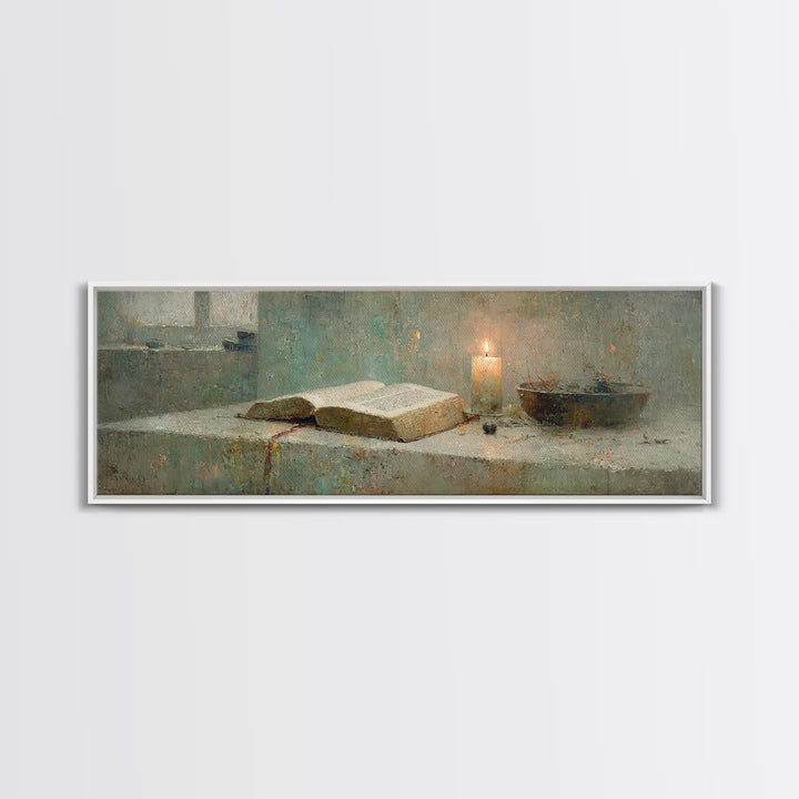 Sacred Study – Framed Canvas Print – Panoramic Painting – Christian Art Canvas – Christian Art Work – Christian Gift – Moody Christian Art