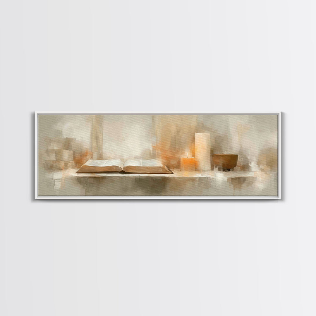 Holy Word Glow, Framed Canvas Print, Panoramic Frame, Minimalist Christian Art, Christian Art Prints, Christian Wall Art, Christian Decorat
