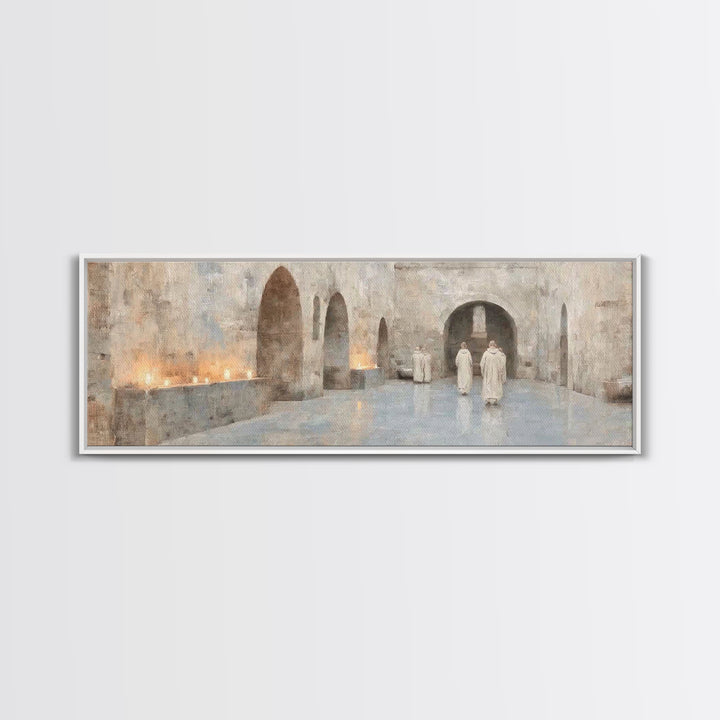 Silent Cloisters, Framed Canvas Print, Christian Wall Art, Panoramic Painting, Christian Art Print, Vintage Christian Art, Christmas Wall A