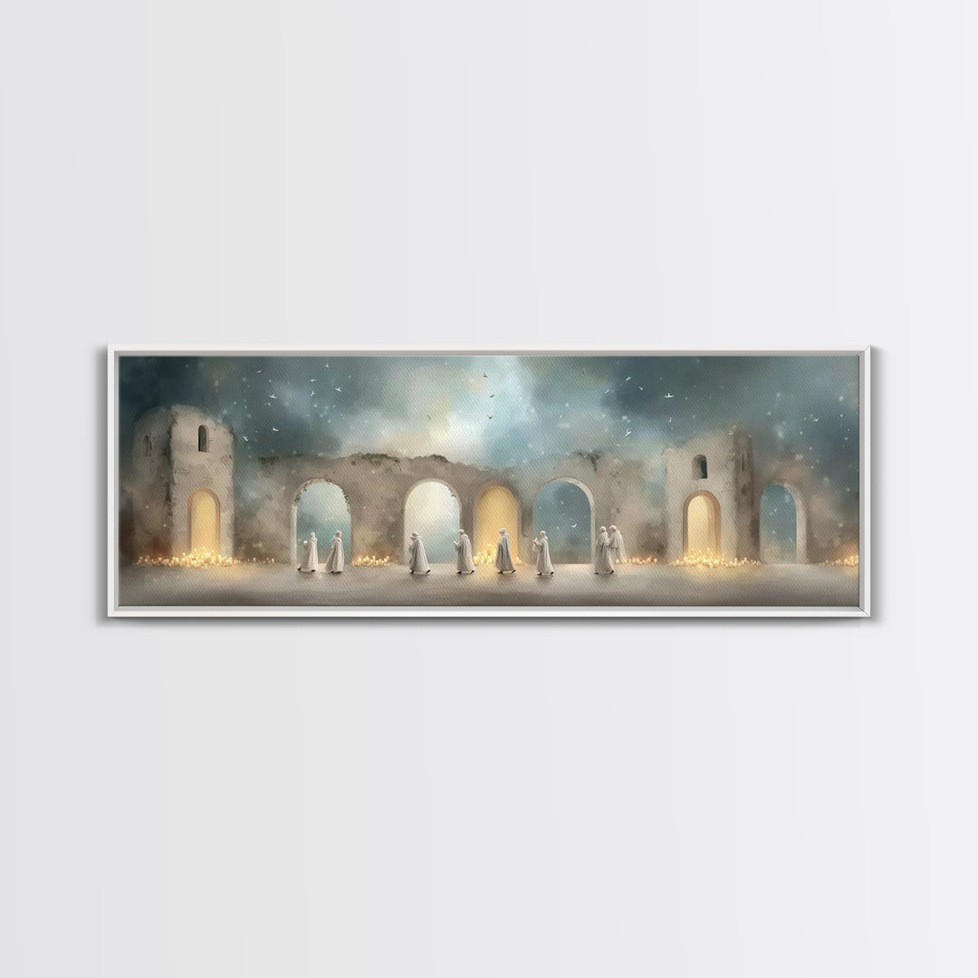 Heavenly Arches, Framed Canvas Print, Christian Art Canvas, Panoramic Wall Art, Christmas Art, Christian Painting, Christian Christmas Art