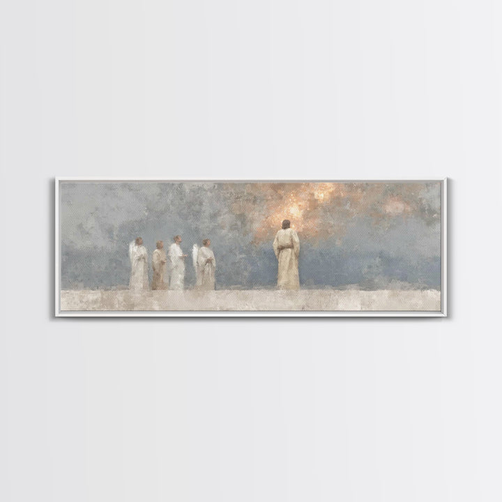 Divine Watchers, Framed Canvas Print, Panoramic Painting, Christian Wall Art, Jesus Art Print, Christian Christmas Art, Christian Decor